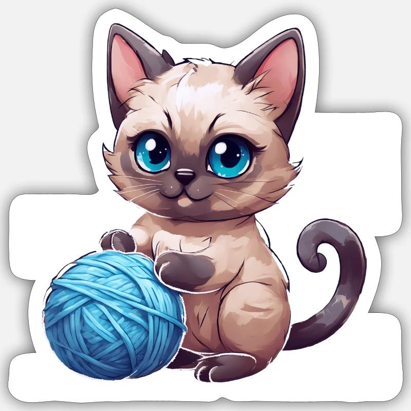 Cat with wool Sticker size S (10 x 10 cm)