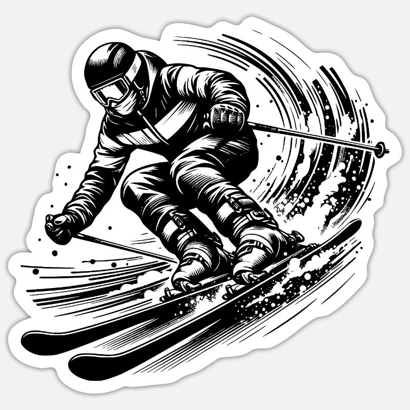Skiing with impressive dynamics in the snow Sticker size S (10 x 10 cm)