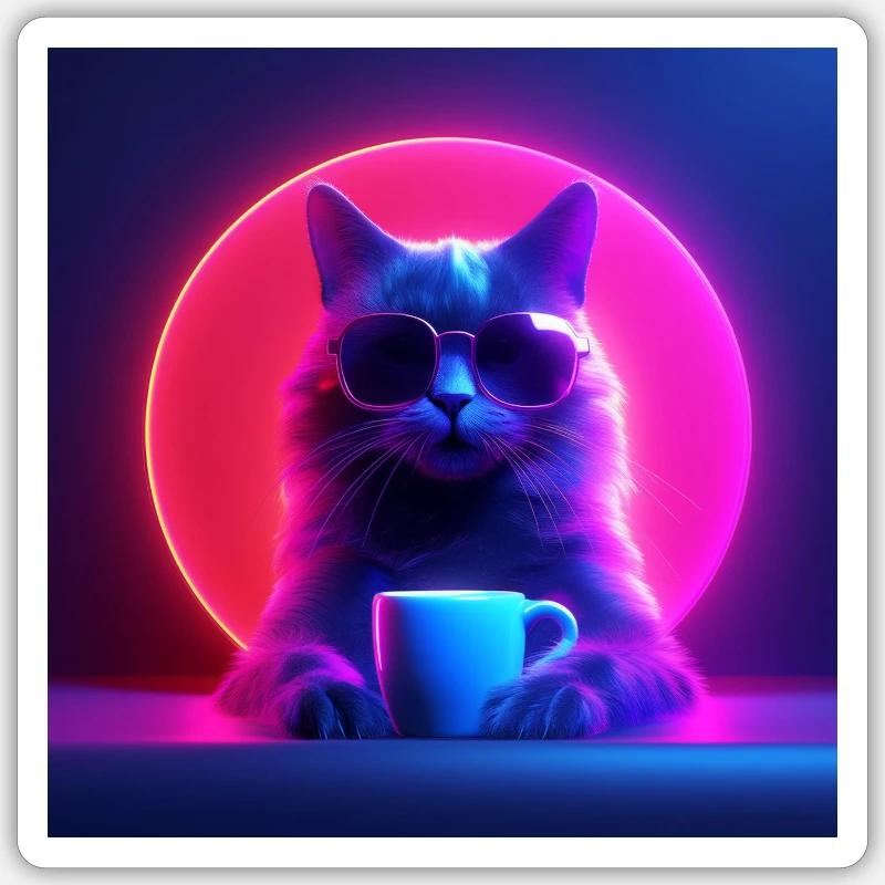 Kaffeekatze mit Stil - Sticker Größe S (10 x 10 cm) - Mattweiß