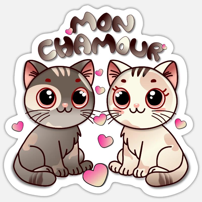 Chat amoureux - Sticker taille S (10 x 10 cm) - blanc mat