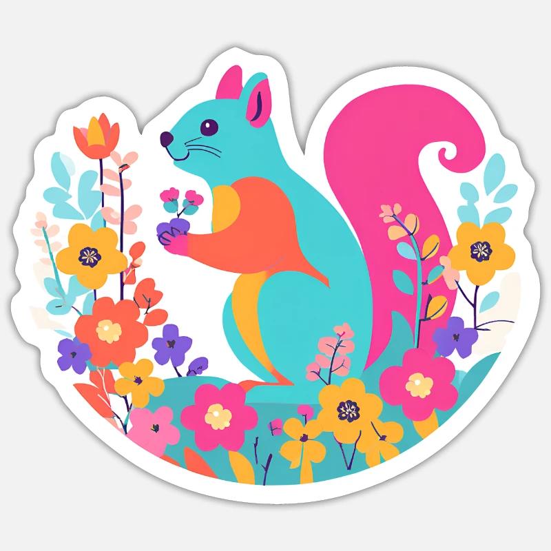 Mehrfarbiges Eichhörnchen Sticker Größe S (10 x 10 cm)