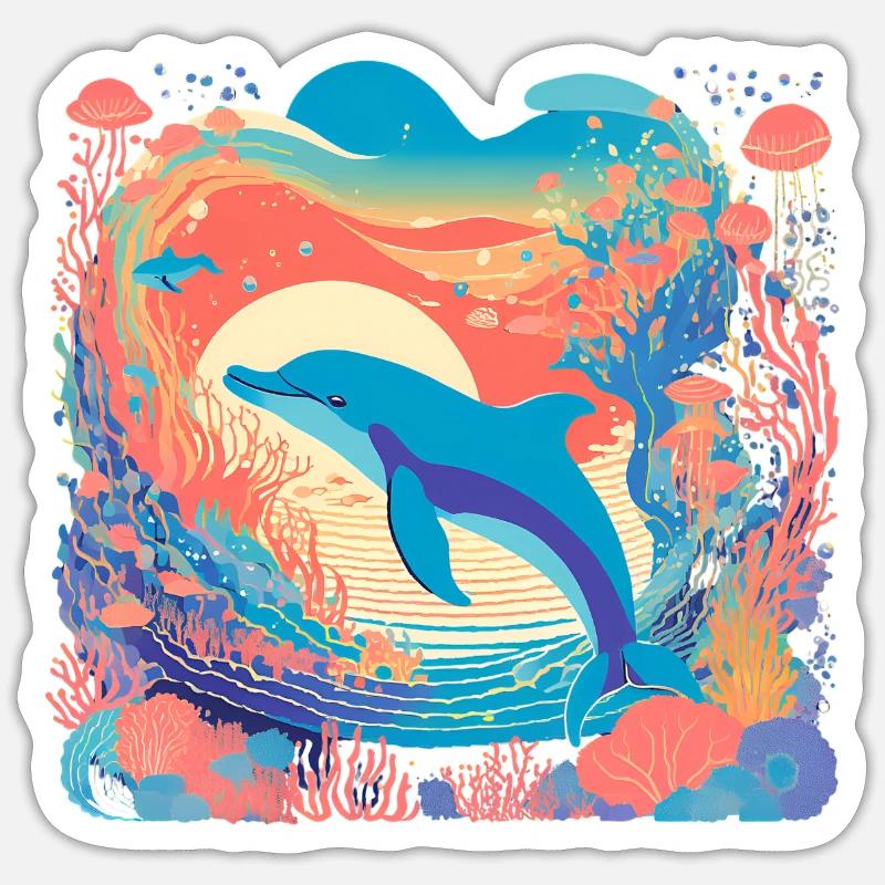 Underwater Rainbow Dolphin - Sticker size S (10 x 10 cm) - white matte
