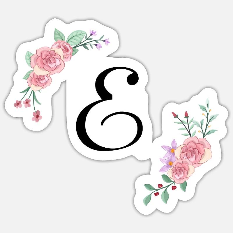 Lettre e florale rose - Sticker taille S (10 x 10 cm) - blanc mat