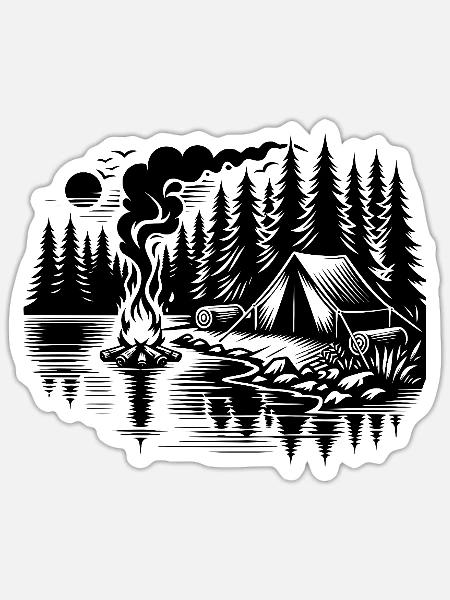 Wald Camping am See Naturerlebnis - Sticker Größe S (10 x 10 cm) - Mattweiß