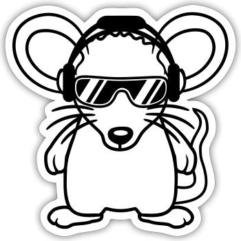 Maus Sonnenbrille Cool Kopfhörer Party Musik hören - Sticker Größe S (10 x 10 cm) - Mattweiß - Vorne
