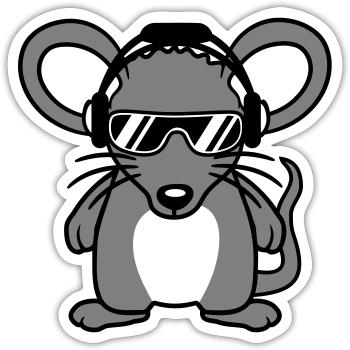 Maus Sonnenbrille Cool Kopfhörer Party Musik hören - Sticker Größe S (10 x 10 cm) - Mattweiß - Vorne