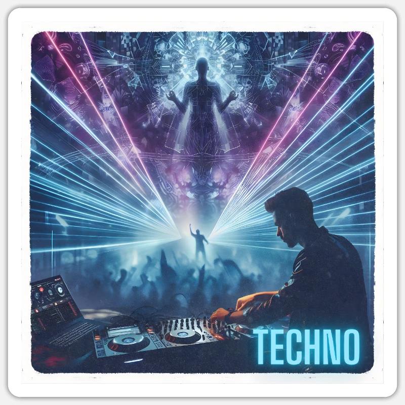 DJ mit Lasershow - Sticker Größe S (10 x 10 cm) - Mattweiß
