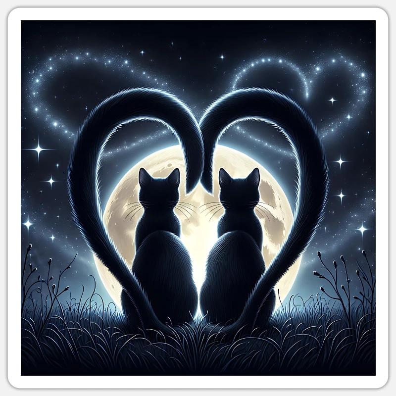Deux chats amoureux - Sticker taille S (10 x 10 cm) - blanc mat