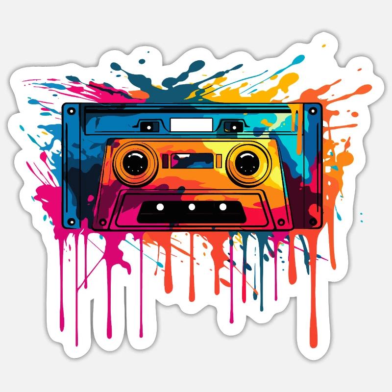 Cassette design rétro - Sticker taille S (10 x 10 cm) - blanc mat