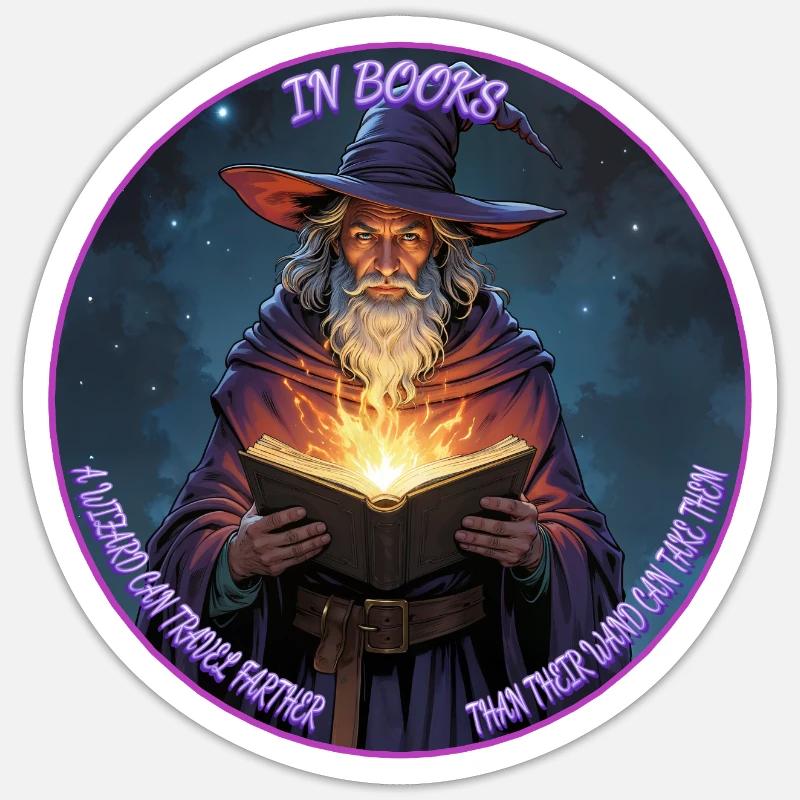 Zauberer liest Buch - Sticker Größe S (10 x 10 cm) - Mattweiß