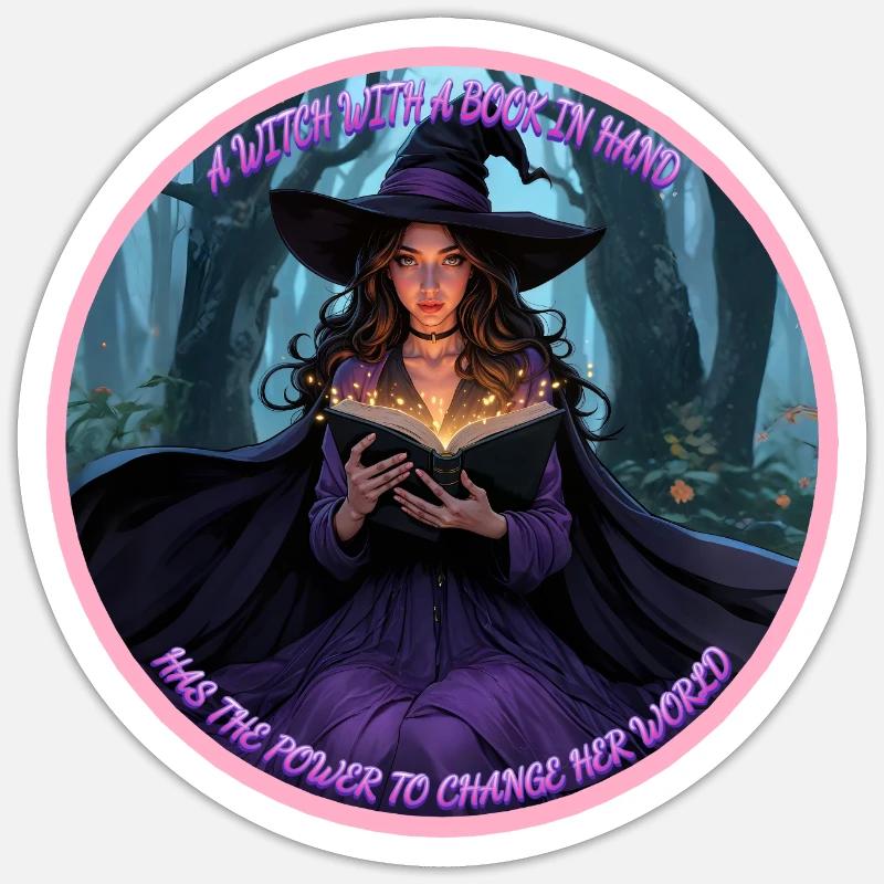 Sorcière lectrice - Sticker taille S (10 x 10 cm) - blanc mat