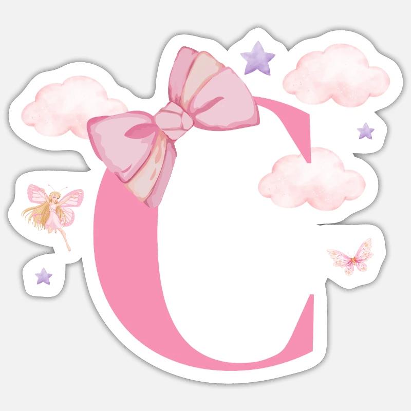 Letter c pink clouds - Sticker size S (10 x 10 cm) - white matte
