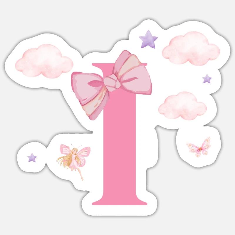 Lettre i rose nuages - Sticker taille S (10 x 10 cm) - blanc mat