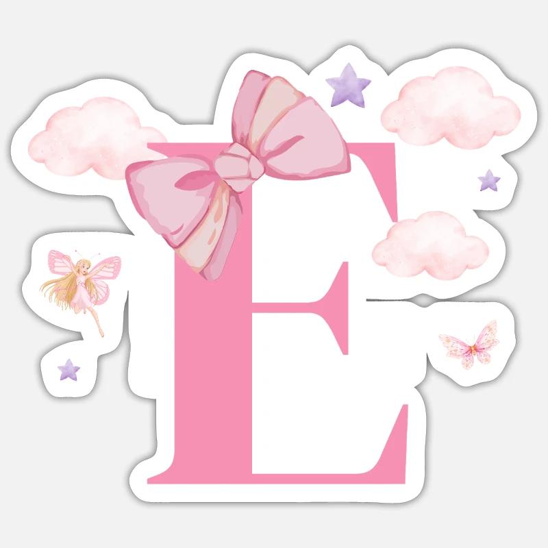 Lettre e rose nuages - Sticker taille S (10 x 10 cm) - blanc mat