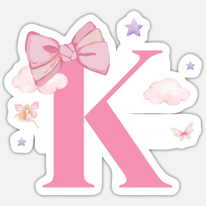 Letter k pink clouds - Sticker size S (10 x 10 cm) - white matte
