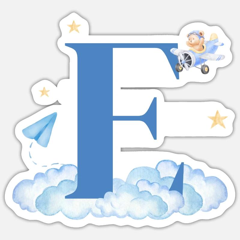 Letter e blue clouds airplane child - Sticker size S (10 x 10 cm) - white matte