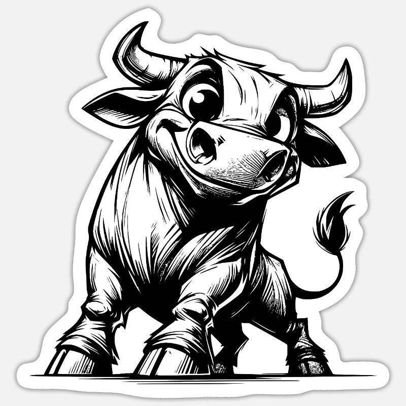 Dessin de taureau au crayon avec des cornes géantes Sticker taille S (10 x 10 cm)
