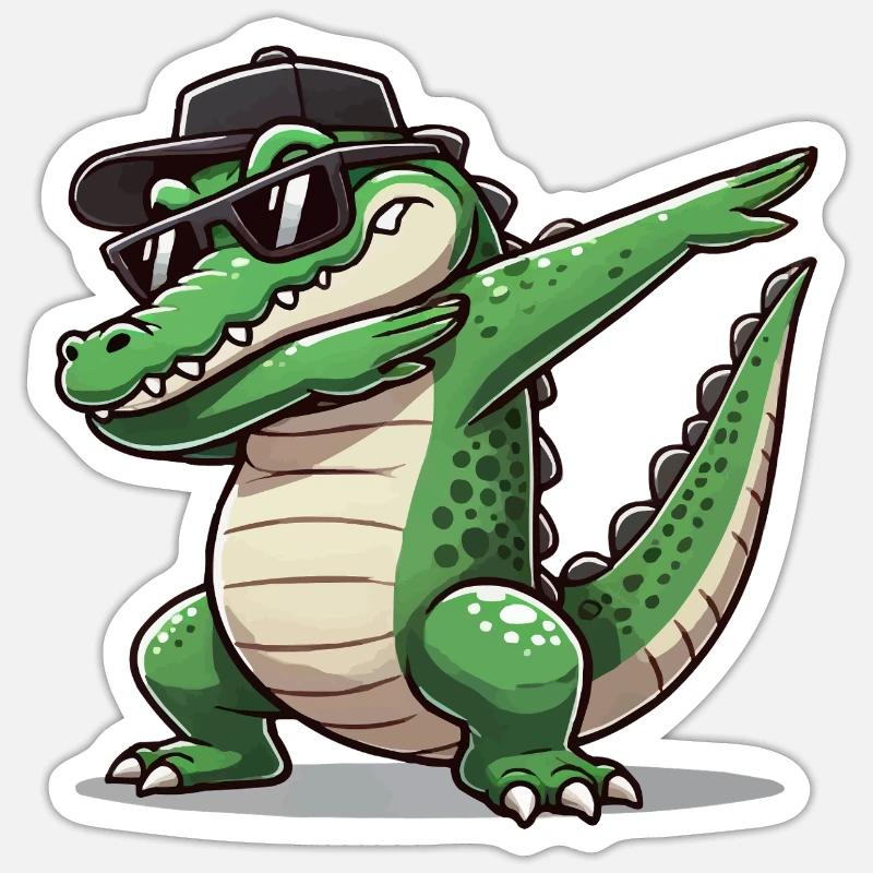 crocodile bande dessinée dabbing - Sticker taille S (10 x 10 cm) - blanc mat