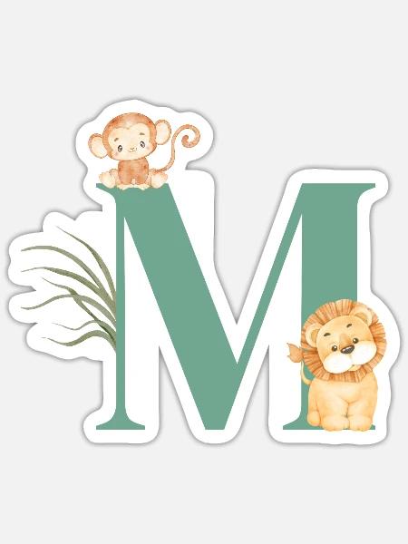 Buchstabe M Grüne Dschungeltiere - Sticker Größe S (10 x 10 cm) - Mattweiß