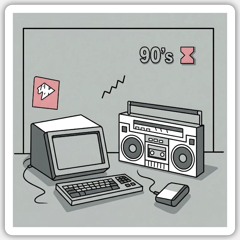 90er Kultobjekte : Walkman, Computer und Co. Sticker Größe S (10 x 10 cm)