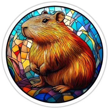 Capybara Mosaik aus Buntglas - Sticker Größe S (10 x 10 cm) - Mattweiß - Vorne