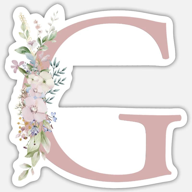 G Monogram, Floral, Personalizable - Sticker size S (10 x 10 cm) - white matte