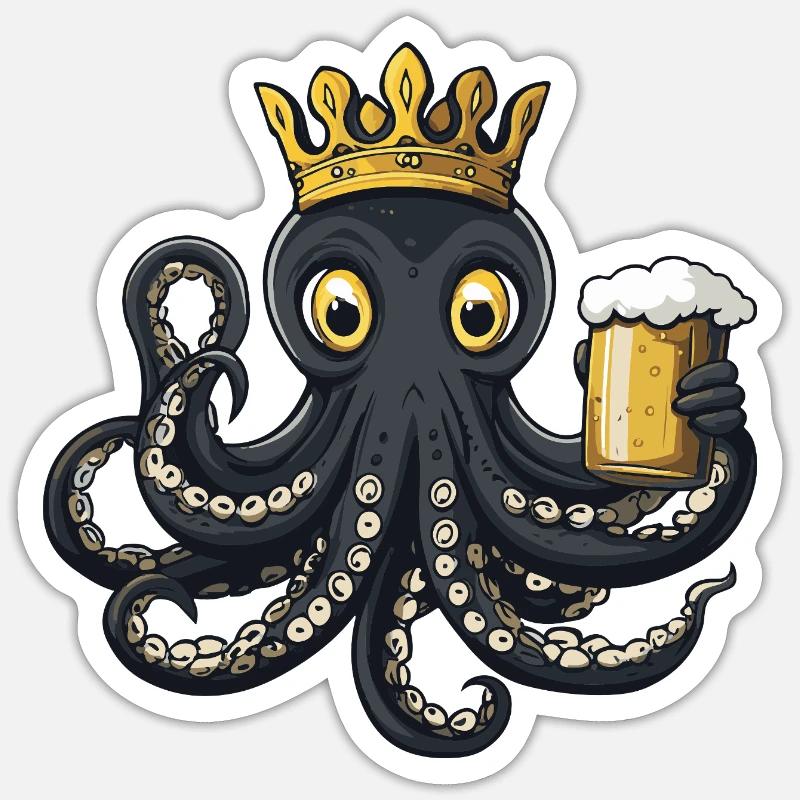 Octopus Bière Drôle - Sticker taille S (10 x 10 cm) - blanc mat