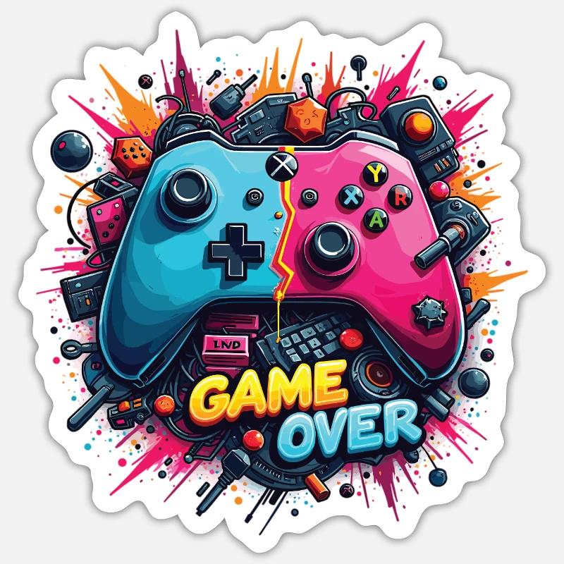 Game Over Retro Controller Shirt - Sticker Größe S (10 x 10 cm) - Mattweiß
