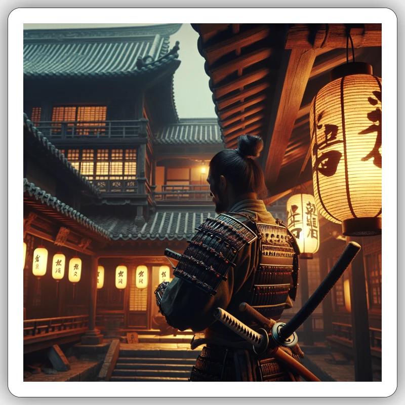 Samurai mit Schwert Sticker Größe S (10 x 10 cm)