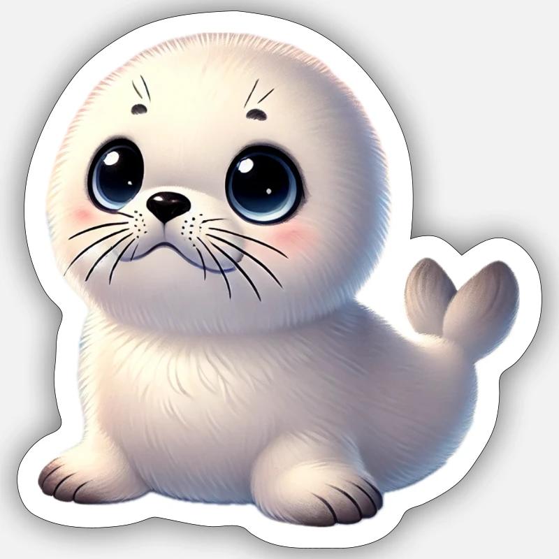 Bébé phoque aux grands yeux - Sticker taille S (10 x 10 cm) - blanc mat