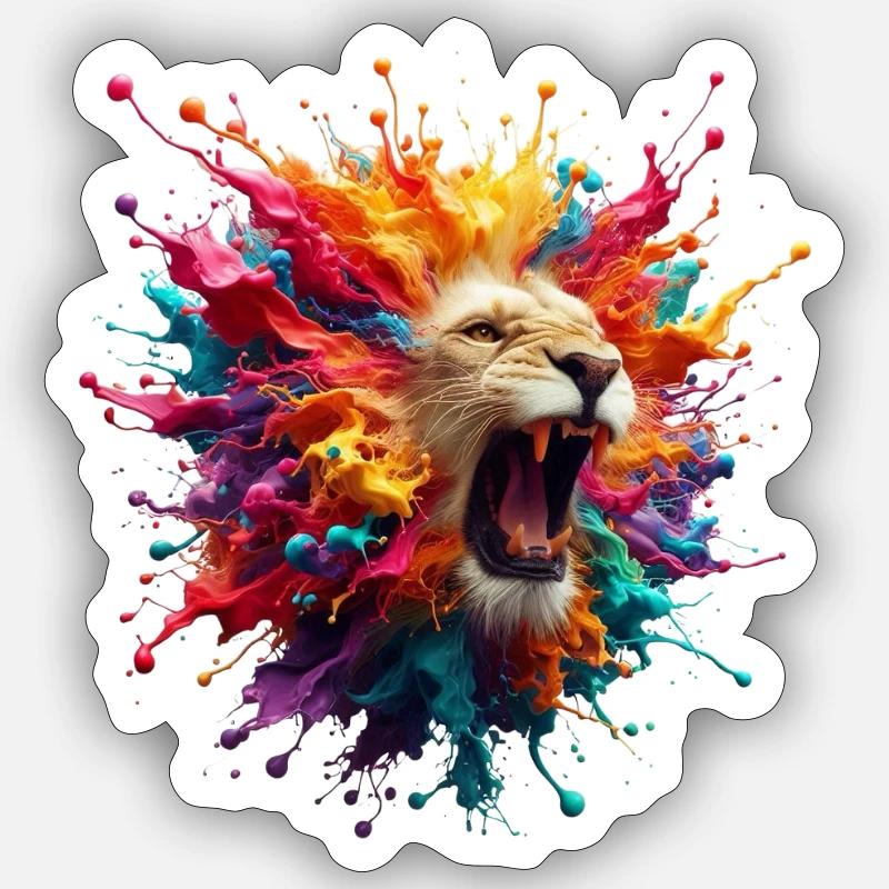 Bombe de couleur lion - Sticker taille S (10 x 10 cm) - blanc mat