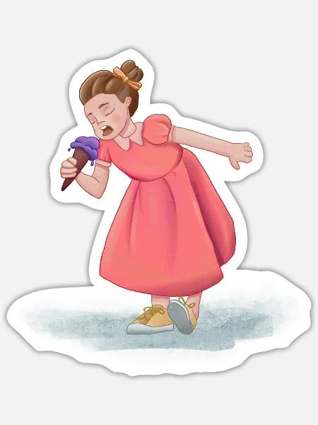 Mädchen mit Kleid und Eis - Sticker Größe S (10 x 10 cm) - Mattweiß