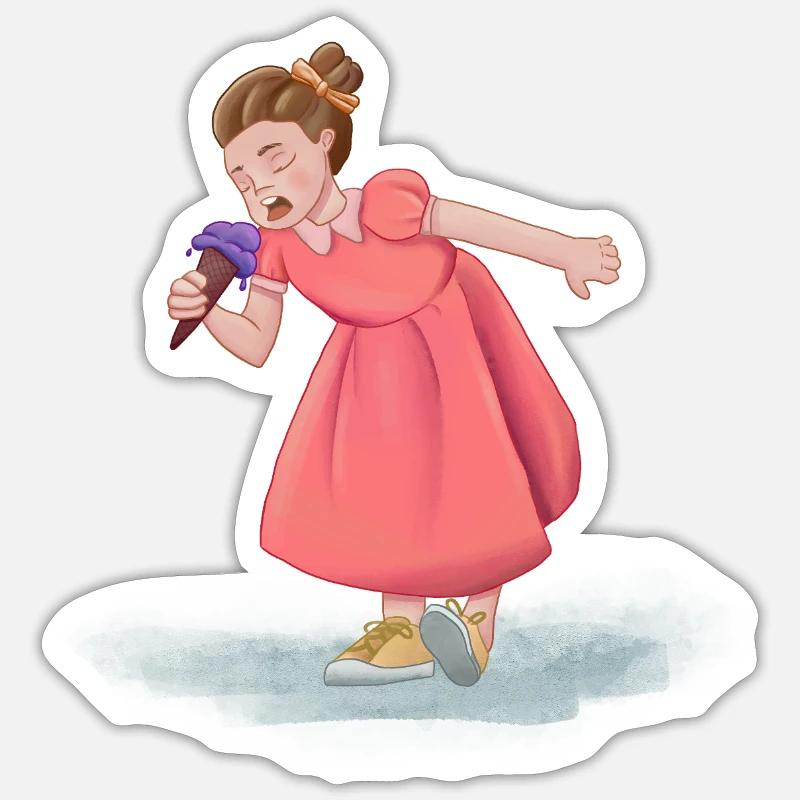 Mädchen mit Kleid und Eis - Sticker Größe S (10 x 10 cm) - Mattweiß