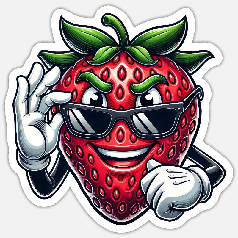 Coole Erdbeere Frucht Comic mit Sonnenbrille Sticker Größe S (10 x 10 cm)