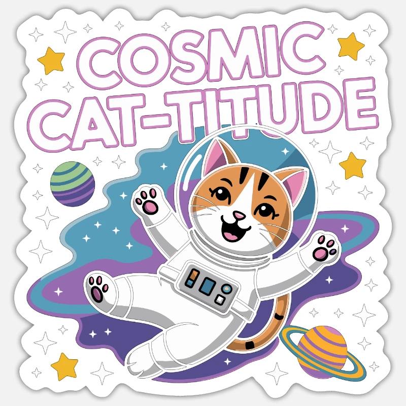 Cosmic Cat-titude – Intergalactic Cat Power - Sticker size S (10 x 10 cm) - white matte
