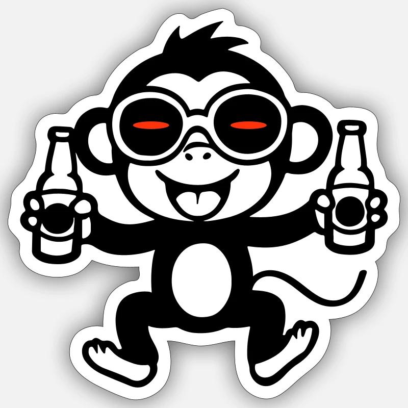 Party Affe - Sticker Größe S (10 x 10 cm) - Mattweiß