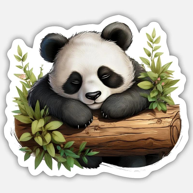 Panda endormi mignon Sticker taille S (10 x 10 cm)
