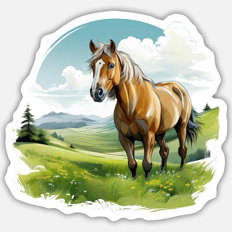 Pferd auf einer Wiese Sticker Größe S (10 x 10 cm)