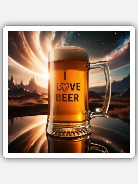 I Love Beer Glasmotiv - Sticker Größe S (10 x 10 cm) - Mattweiß