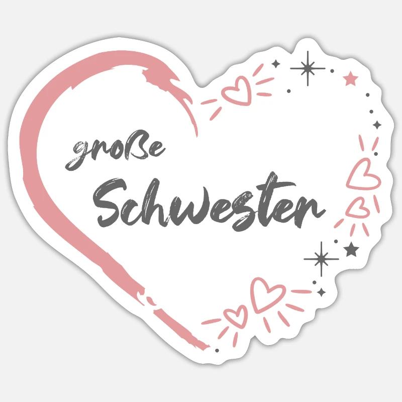 große Schwester rosa grau Herz - Sticker Größe S (10 x 10 cm) - Mattweiß