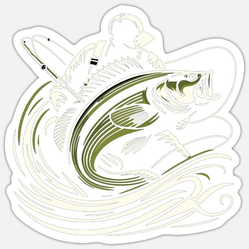 Pêche pêcheur perche poisson géant vert olive cadeau Sticker taille S (10 x 10 cm)