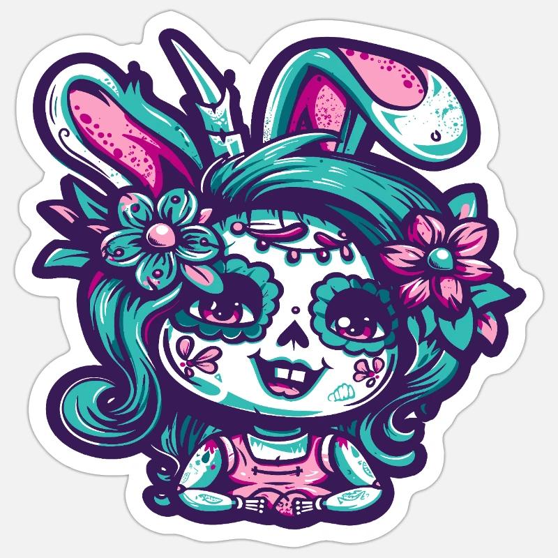 Osterhase emo hase mädchen - Sticker Größe S (10 x 10 cm) - Mattweiß