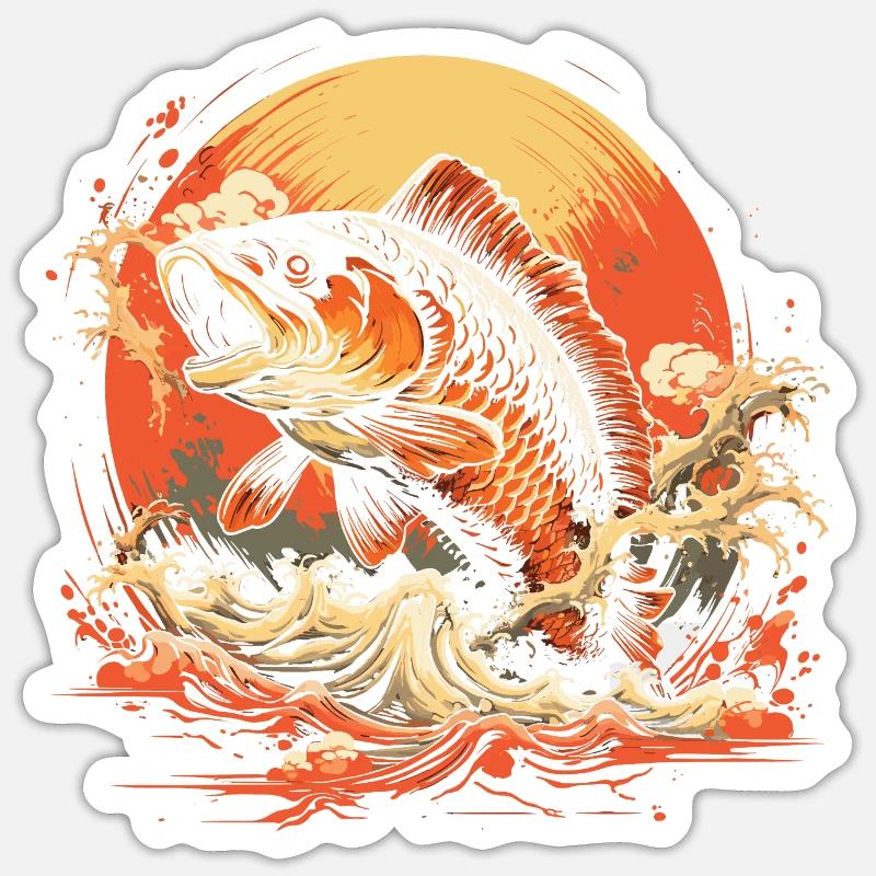 Fischerei Illustration - Sticker Größe S (10 x 10 cm) - Mattweiß