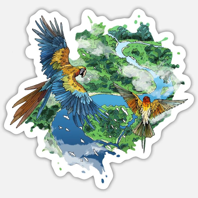 Les Perroquets volant au dessus de la Jungle - Sticker taille S (10 x 10 cm) - blanc mat