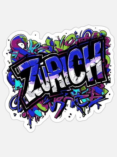 Zürich Schweiz Graffiti - Sticker Größe S (10 x 10 cm) - Mattweiß