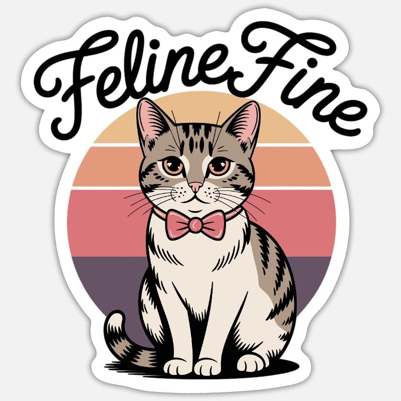 Feline Fine – Chat Sunset Rétro - Sticker taille S (10 x 10 cm) - blanc mat