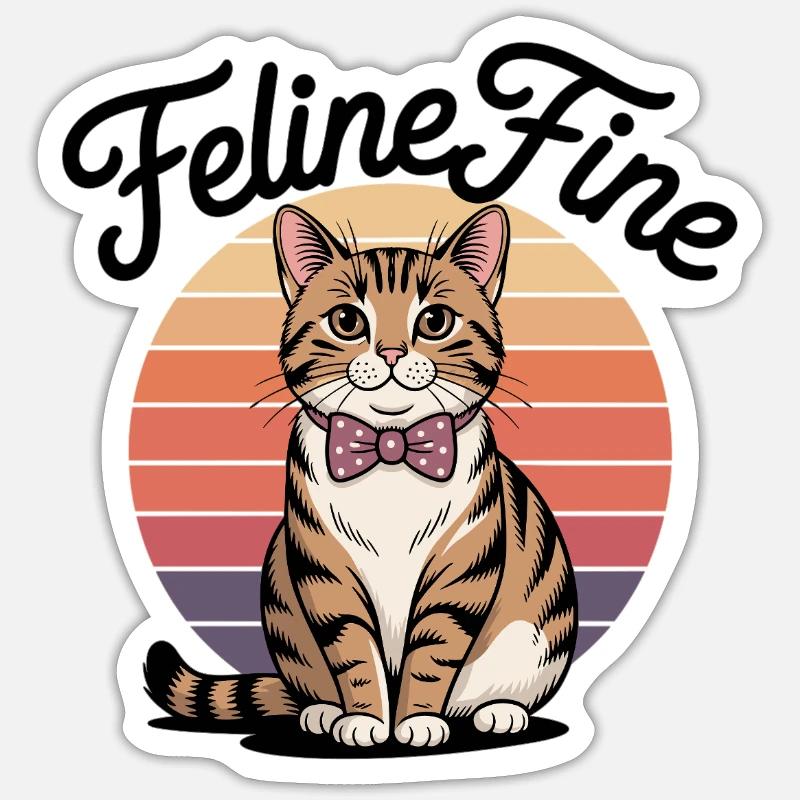 Feline Fine – Retro Sunset Cat - Sticker Größe S (10 x 10 cm) - Mattweiß
