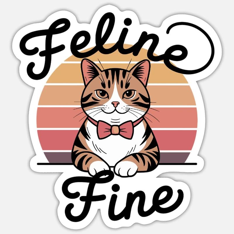 Feline Fine – Retro Sunset Cat - Sticker Größe S (10 x 10 cm) - Mattweiß