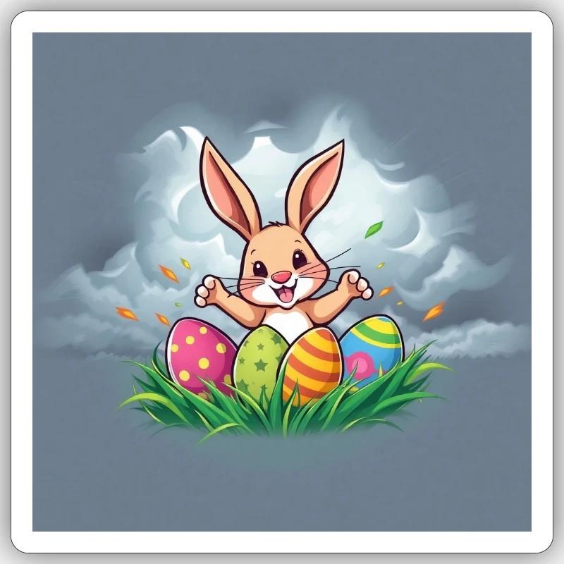 Fluffy Bunny & Happy Easter - Sticker Größe S (10 x 10 cm) - Mattweiß