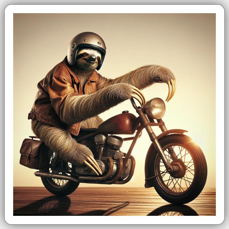 Sloth Biker Wanderer - Sticker size S (10 x 10 cm) - white matte